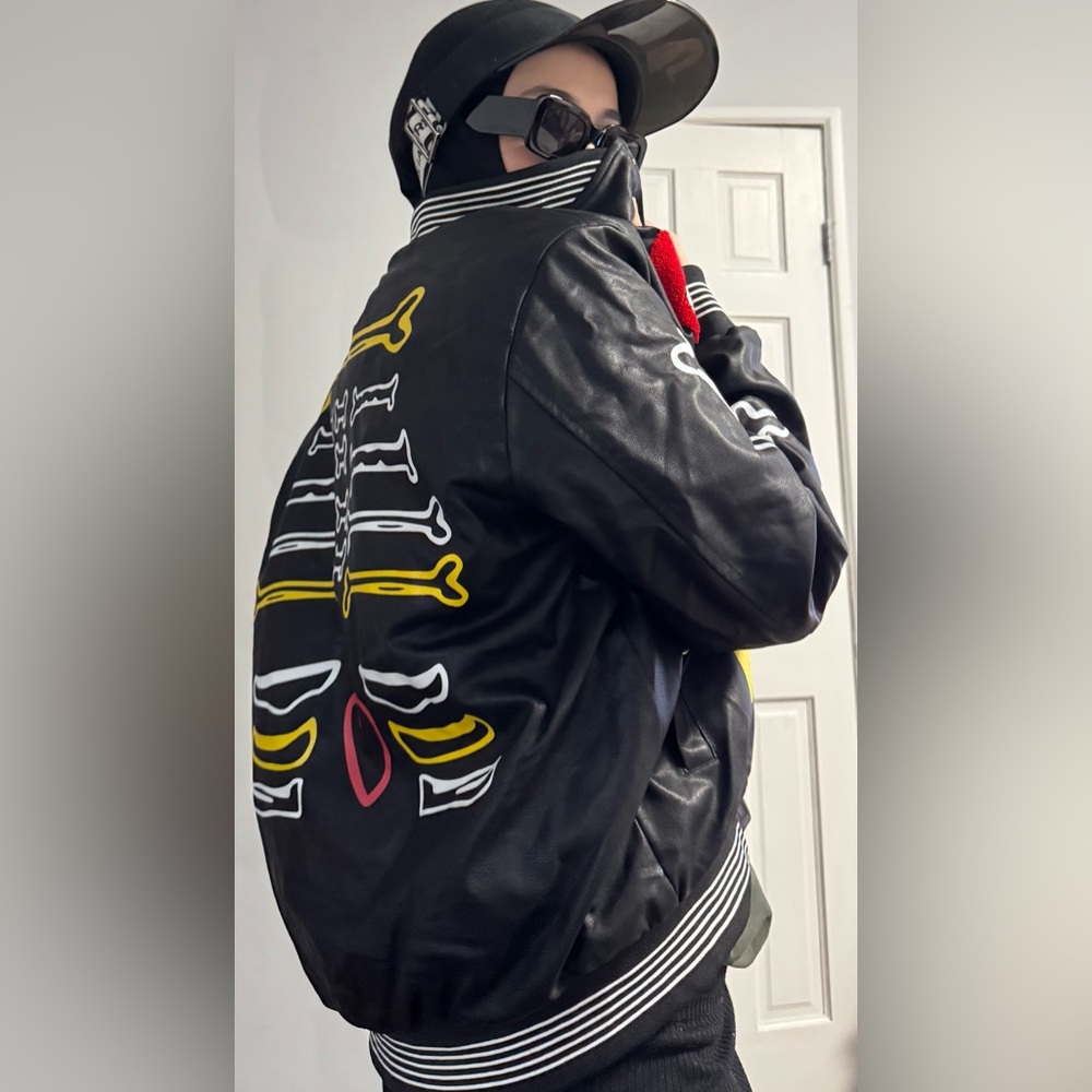Hardsoda Skeleton Bones Varsity Jacket Black Faux… - image 3
